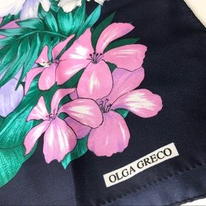 Vintage Olga Greco Floral tropical navy  scarf